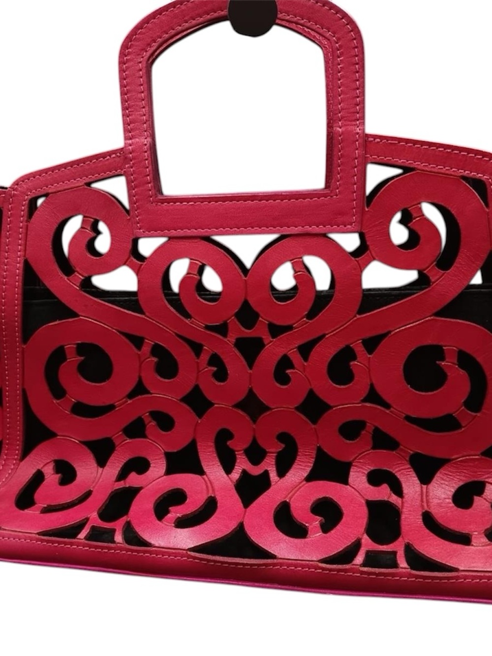 Origenes Cutout Scrollwork Leather Tote Handbag, vgc